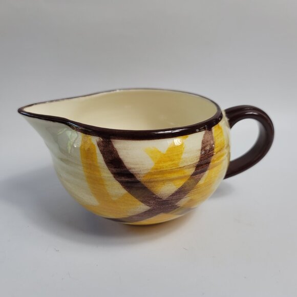 Metlox Poppytrail Vernon Kilns Organdie Sauce Bowl Gravy Boat Brown Yellow Plaid - Picture 2 of 13